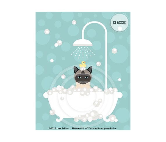 Siamese Cat Bubble Bath Shower Rubber Duck Cute Cat Wall Art Poster