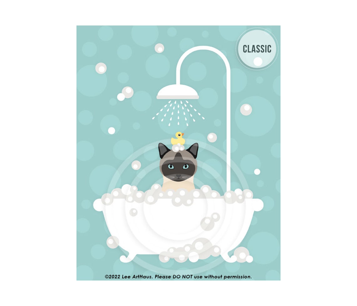 Siamese Cat Bubble Bath Shower Rubber Duck Cute Cat Wall Art Poster