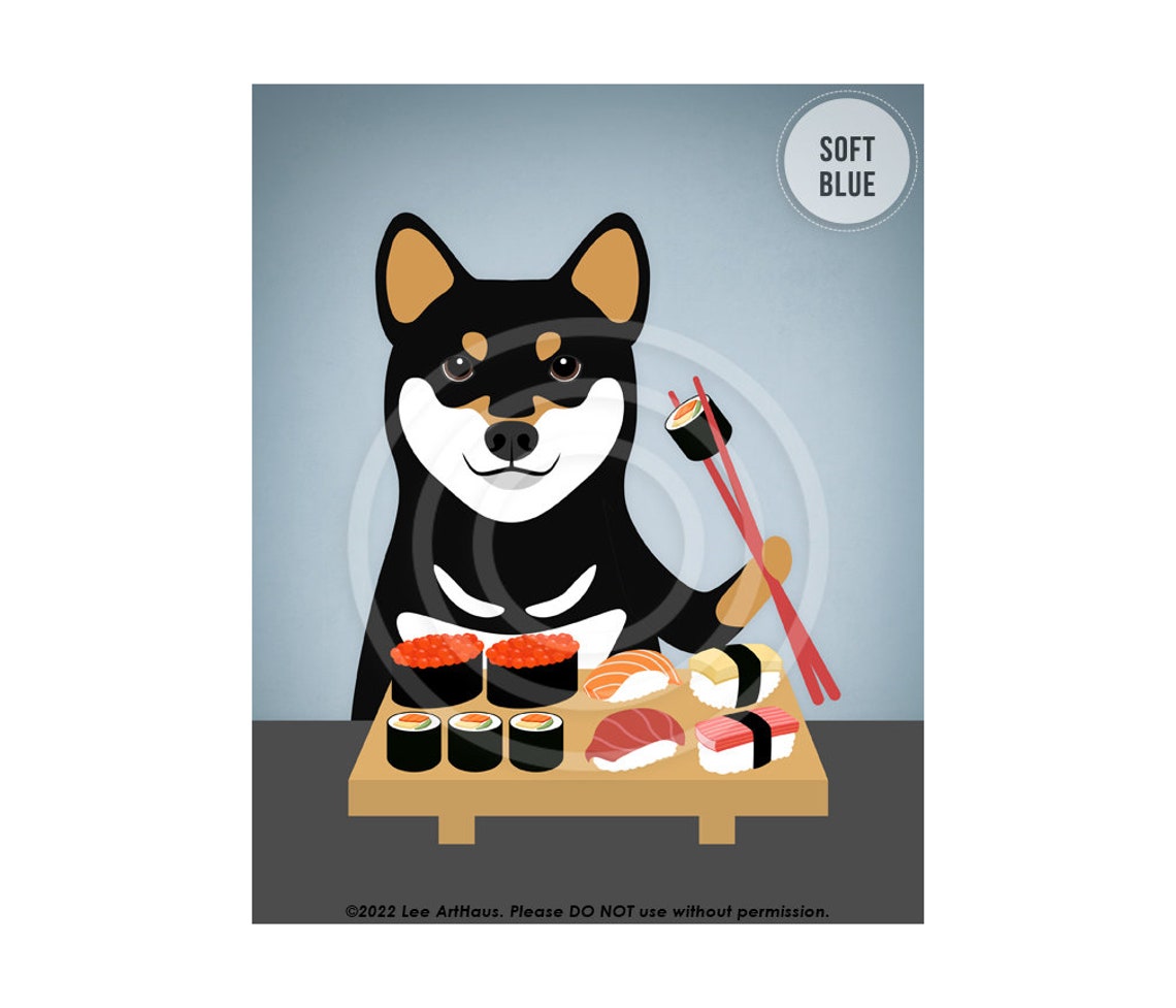 656dp Sushi Art Black And Tan Shiba Inu Dog Eating Sushi Wall Art Japanese Food Wall Art Sushi Print Foodie Art Prints Dog Art - Image 2