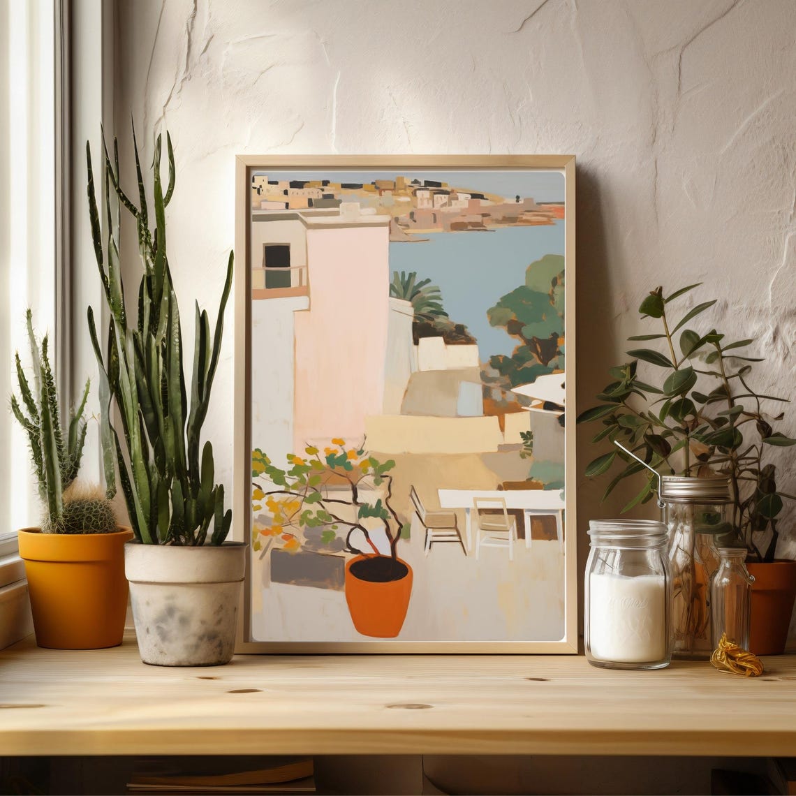Sunlit Mediterranean Terrace Overlooking The Sea Coastal Art Poster - Image 2