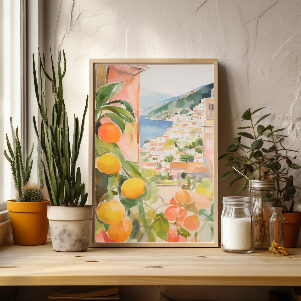 Amalfi Coast Lemon Tree View Watercolor Italian Village Sea Poster - Image 3