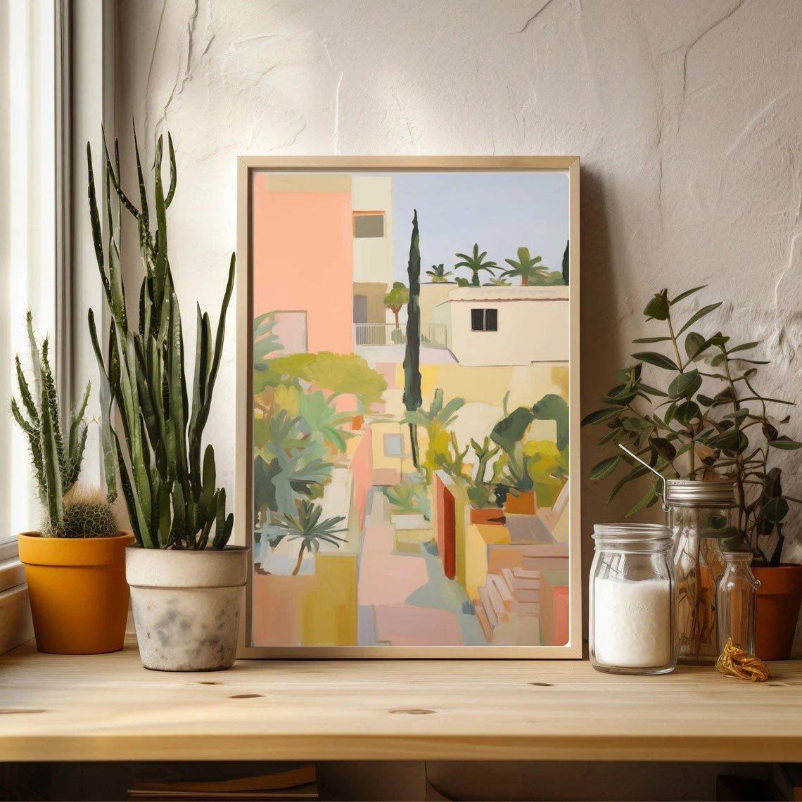 Mallorca Spain Abstract Painting Cypress Palms Pastel Poster - Image 3