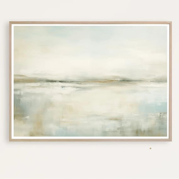 Minimalist Misty Ocean Seascape Painting Neutral Calm Wall Poster