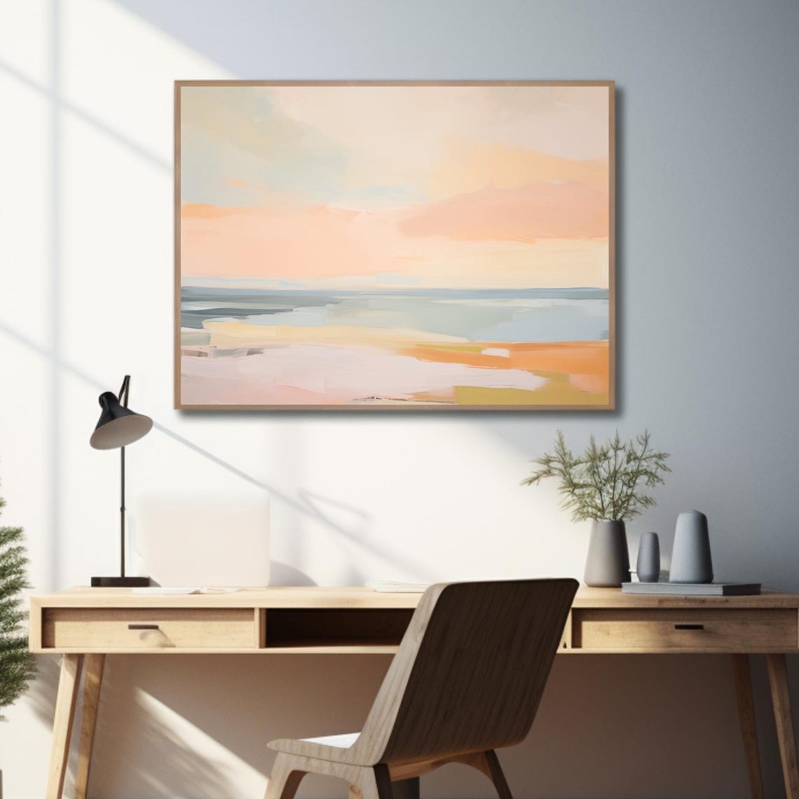 Ocean Sunset Abstract Painting Peach Sky Orange Shore Modern Poster - Image 3
