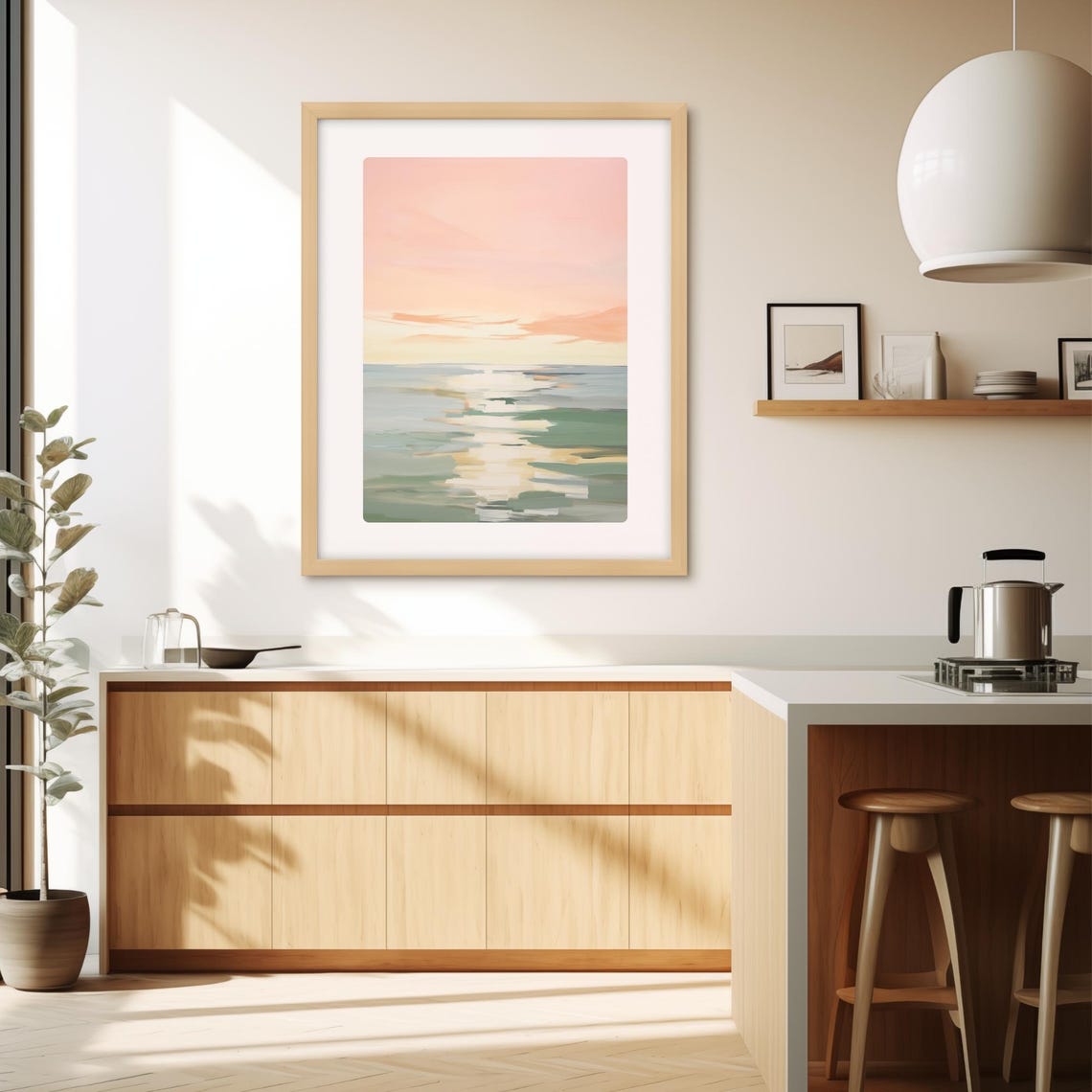 Pink Sunset Ocean Painting Shimmering Water Waves Pastel Sky Poster - Image 4