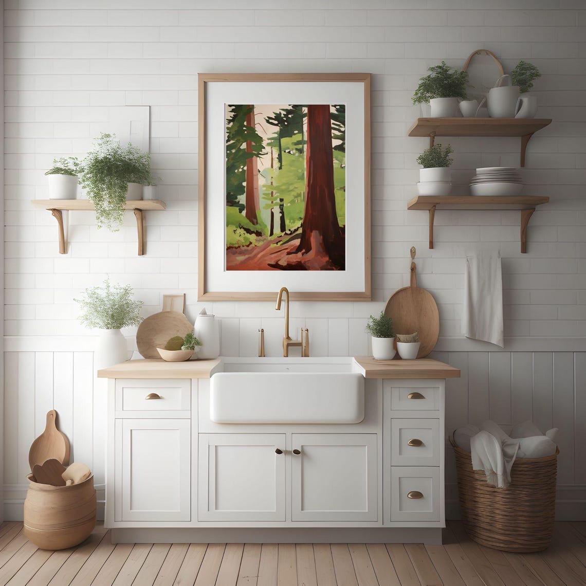 Redwood Forest Trees Painting Green Woodland National Park Art Poster - Image 3