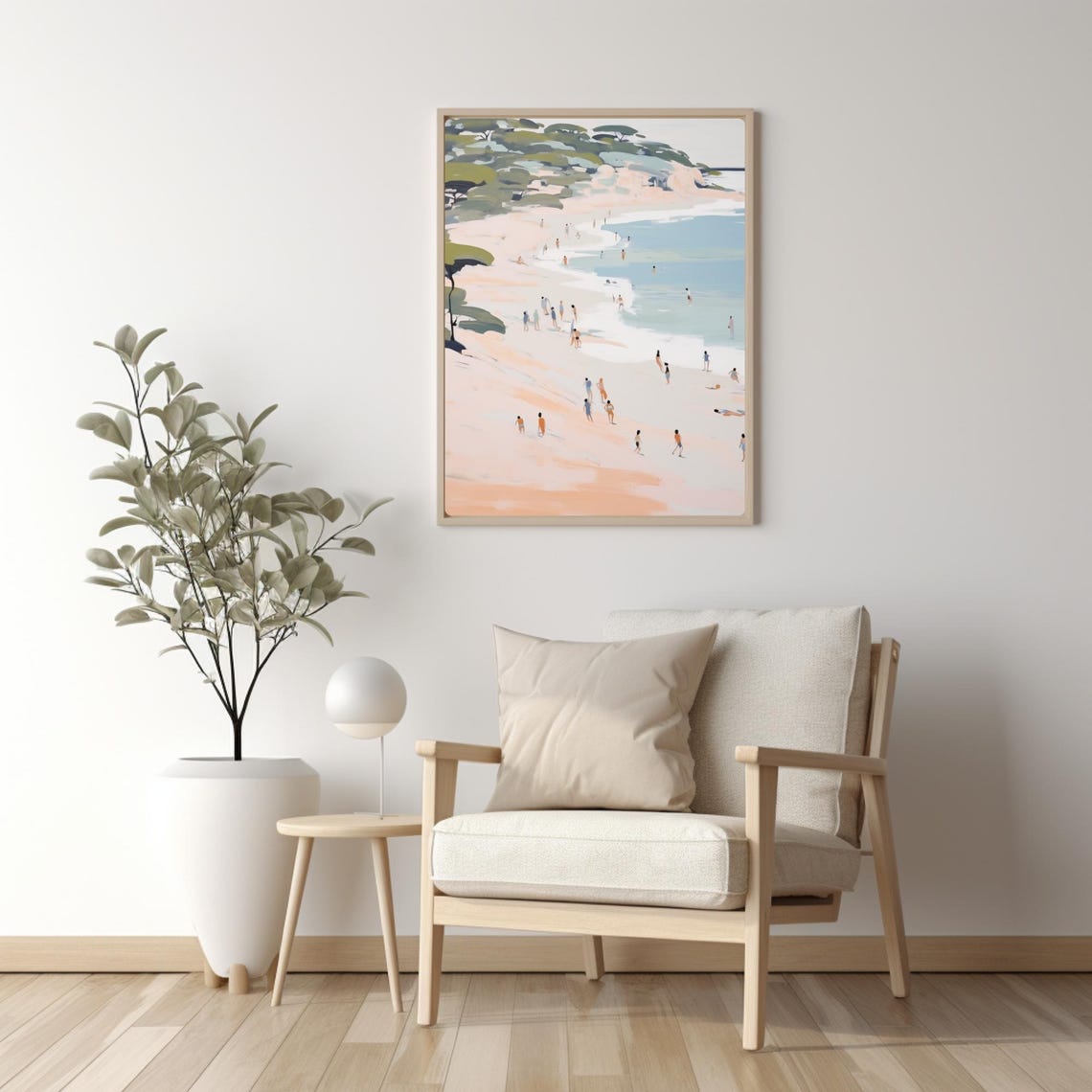 Colorful Crowded Beach Watercolor Summer Swimmers Coastal Scene Poster - Image 3
