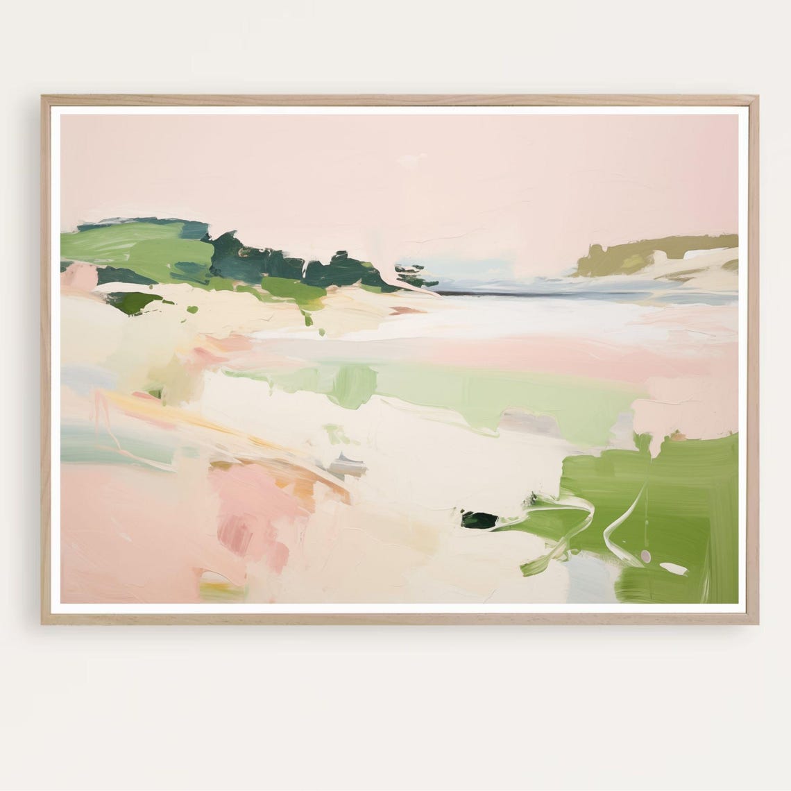 Abstract Coastal Landscape Blush Pink Green Sandy Dunes Wall Art
