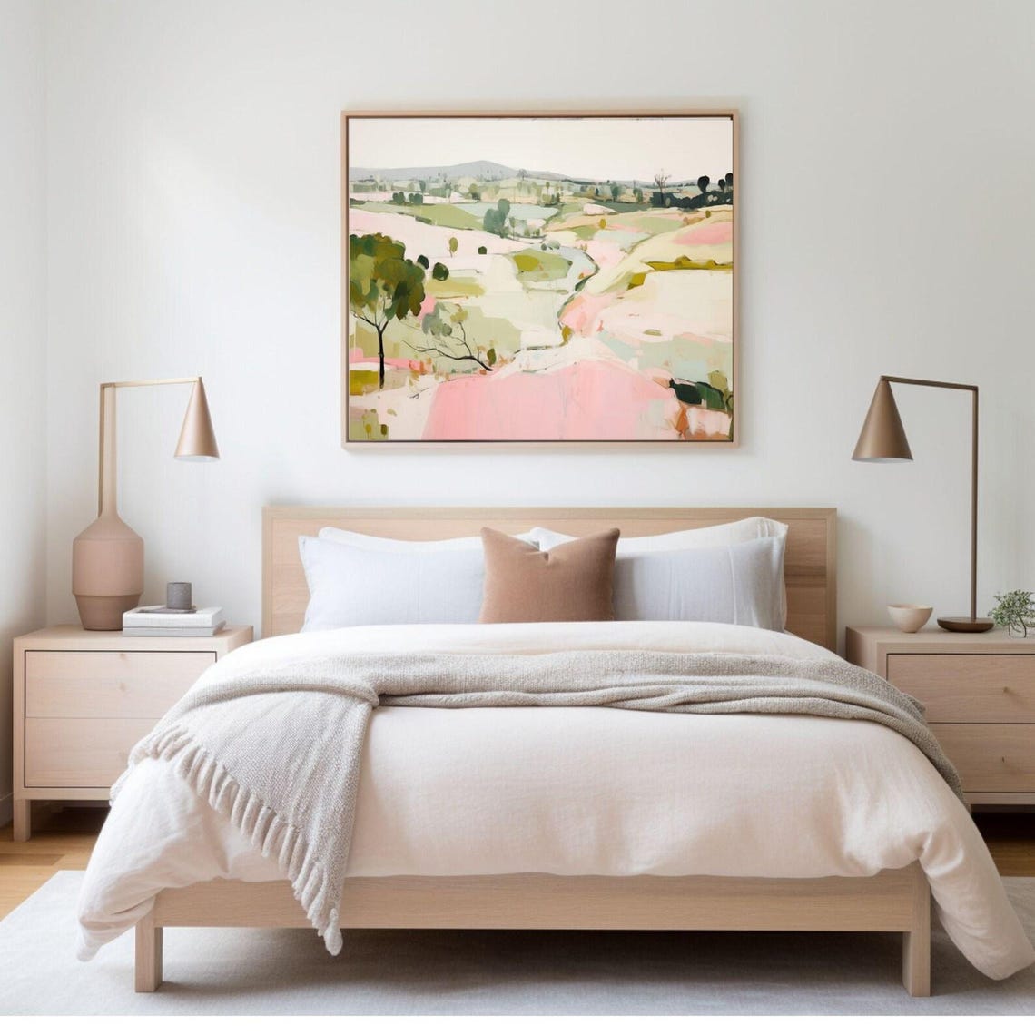 Pink Abstract Landscape Mediterranean Rolling Fields Wall Art - Image 4