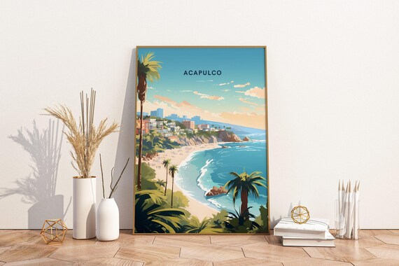 Acapulco Mexico Travel Print Poster Wall Art Vintage Decor