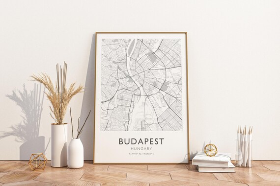 Budapest Hungary Minimalist Danube City Street Map Line Art Poster
