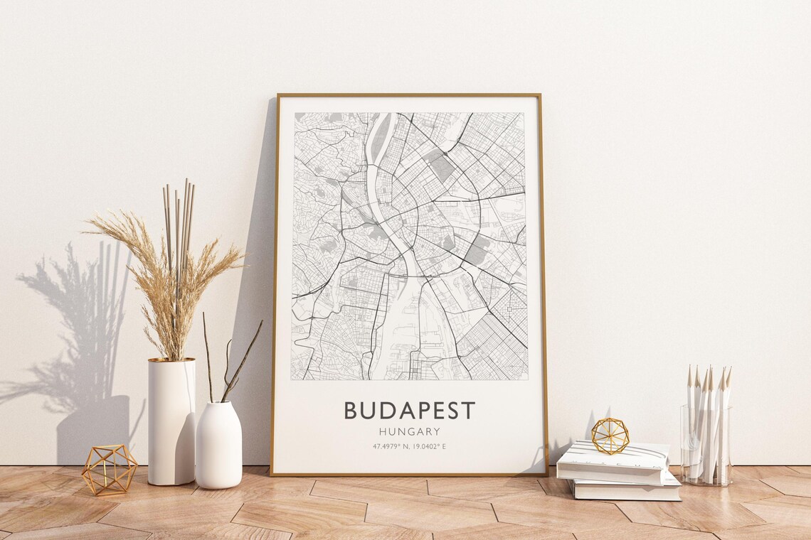 Budapest Hungary Minimalist Danube City Street Map Line Art Poster