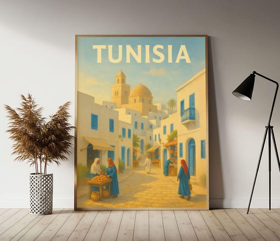 Tunisia North African Charm Travel Poster Tunisian Wall Art Print Vintage Decor