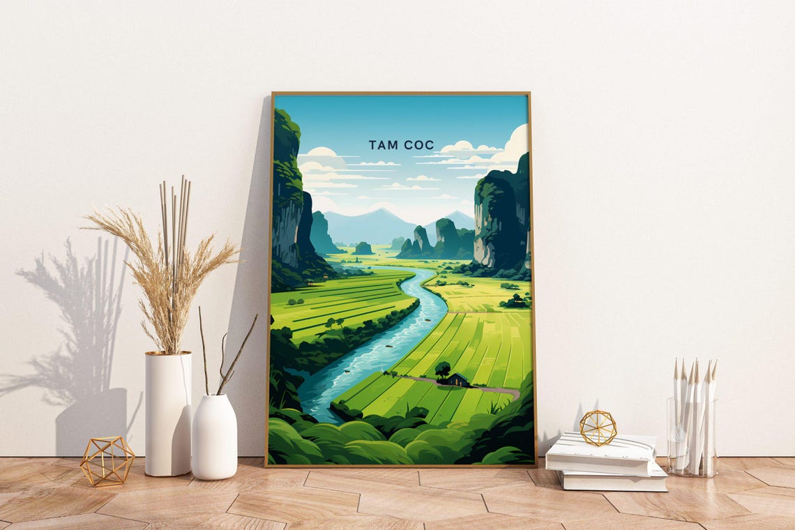 Tam Coc Vietnam Travel Scene With Limestone Karsts River Valley Poster