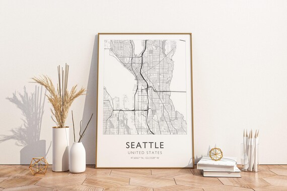 Seattle United States Street Map With GPS Coordinates Minimalist Poster