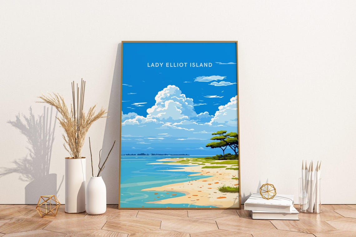 Lady Elliot Island Great Barrier Reef Australia Vintage Travel Poster