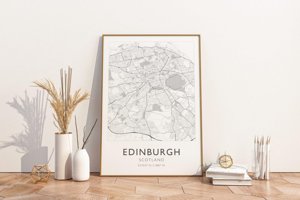 Edinburgh Scotland Minimalist City Street Map Coordinates Art Print