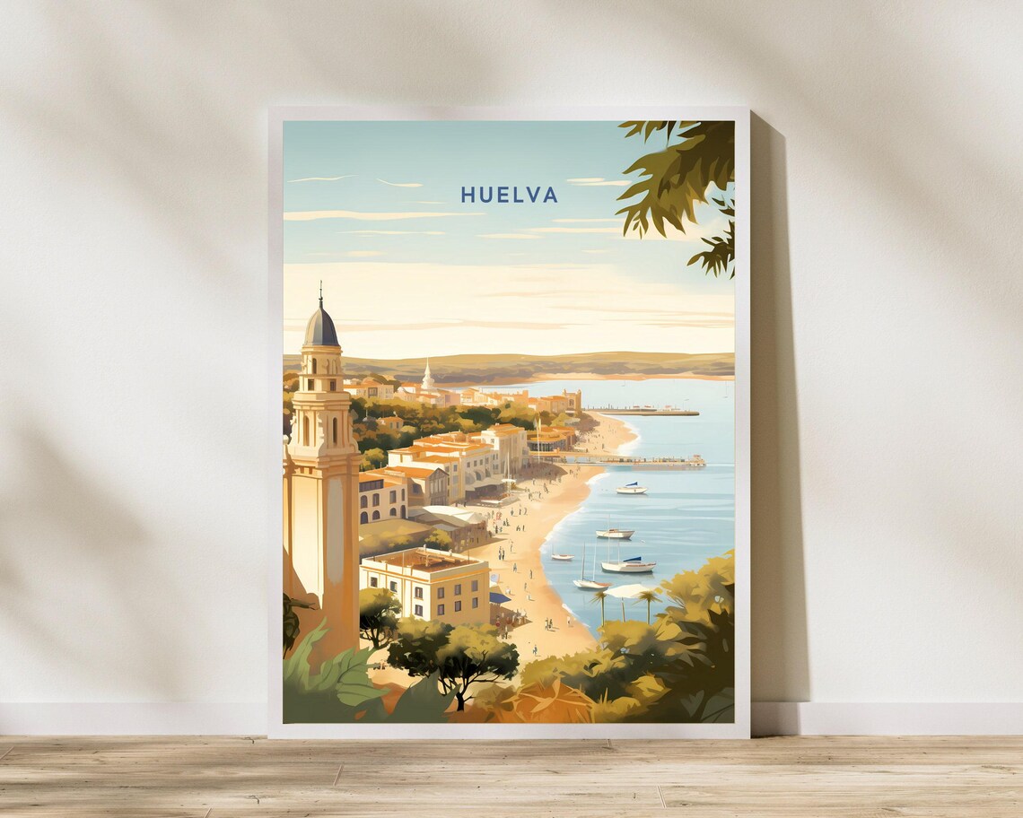 Huelva Spain Coastal Town Beach Sailboats Sunlit Seaside Poster