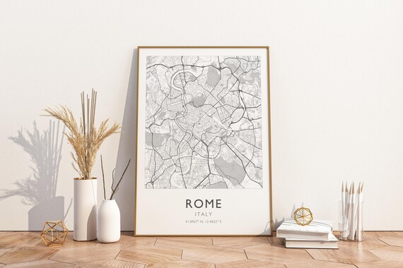 Rome Italy Eternal City Minimalist Grey Street Map Travel Poster