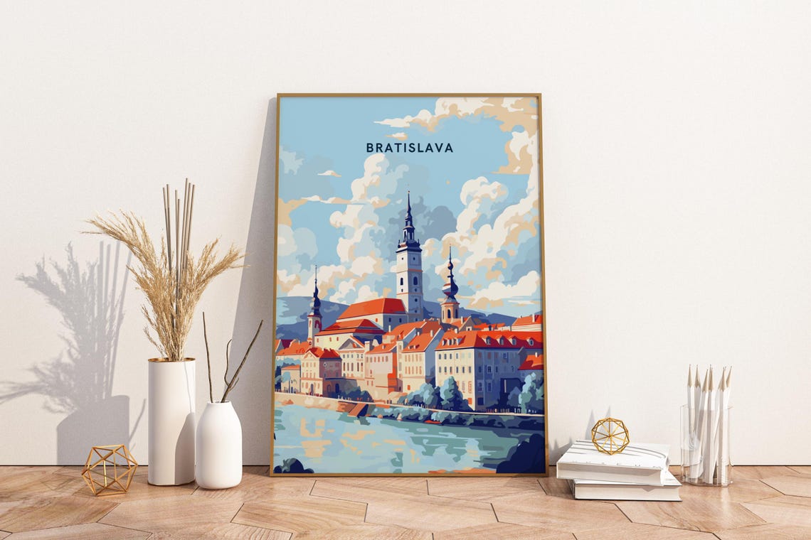 Bratislava Slovakia Old Town Riverside Danube Vintage Travel Poster