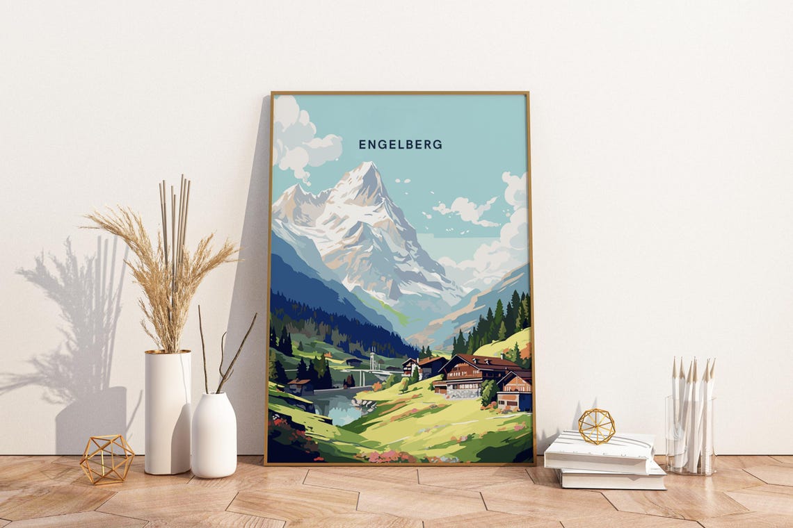 Engelberg Switzerland Alps Snow Capped Peak Alpine Village Poster