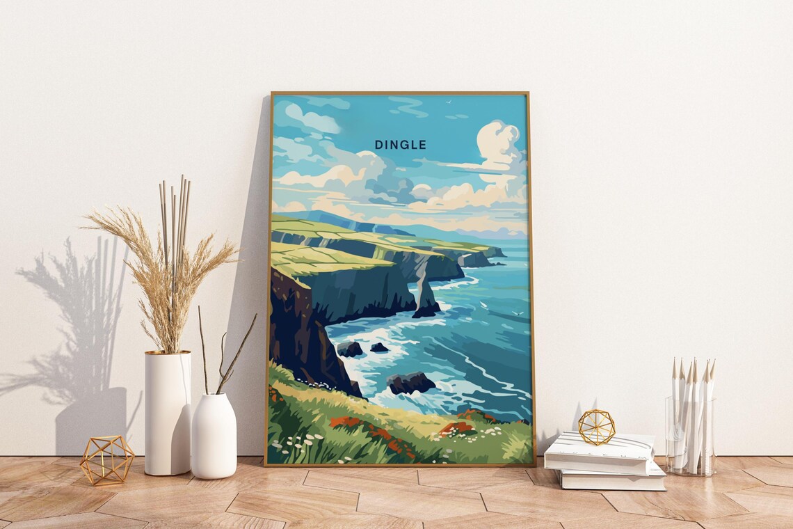 Dingle Ireland Cliffs Coastline Vintage Coastal Travel Poster