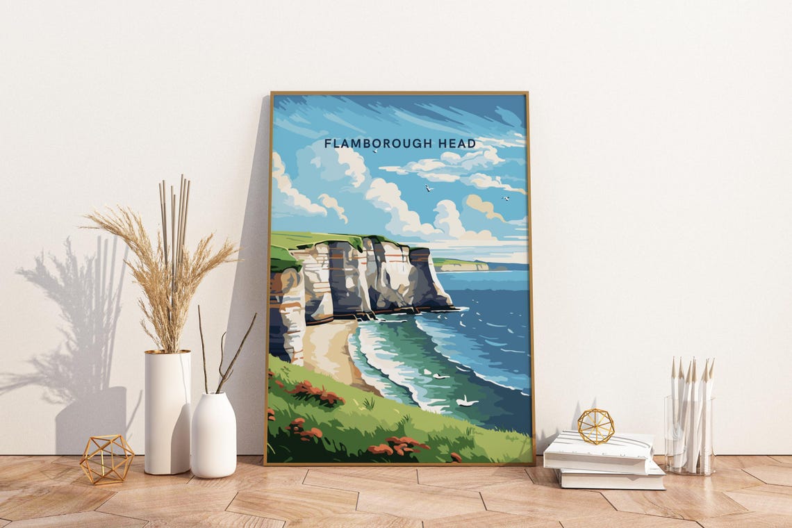 Flamborough Head White Cliffs Yorkshire Coastal Scene Travel Poster