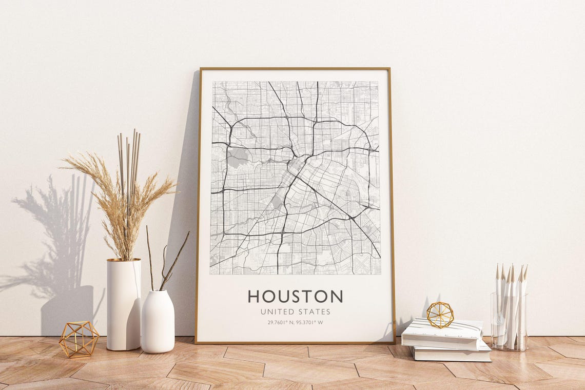 Houston United States Minimalist Black White City Map Travel Poster