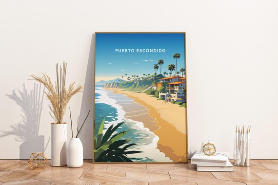 Puerto Escondido Mexico Travel Print Poster Wall Art Vintage