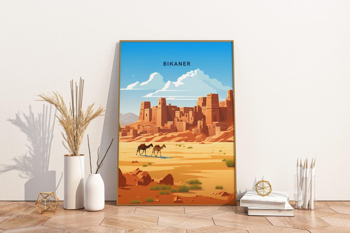 Bikaner India Desert Fort With Camels Rajasthan Travel Poster