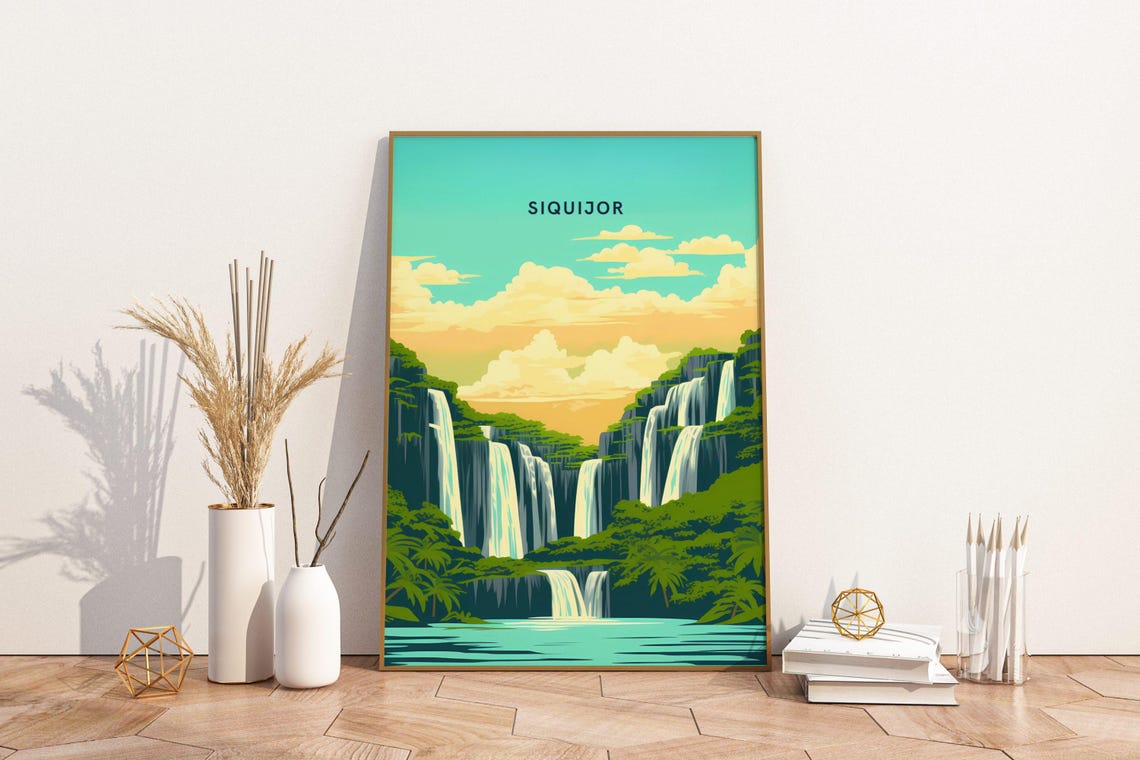 Siquijor Philippines Tropical Waterfalls Jungle Cascade Travel Poster