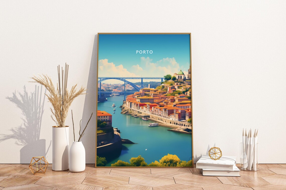 Porto Portugal Douro River Dom Luis Bridge City View Travel Poster