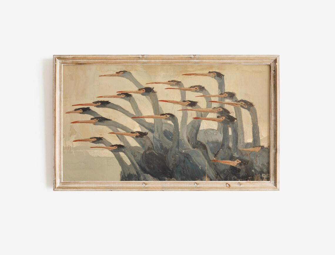 Vintage Modern Cranes Art Print, Neutral Coastal Birds - Image 2
