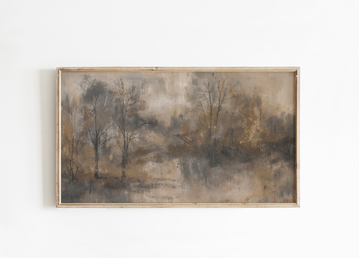 Misty Winter Forest Bare Trees Moody Neutral Landscape Poster - Image 2
