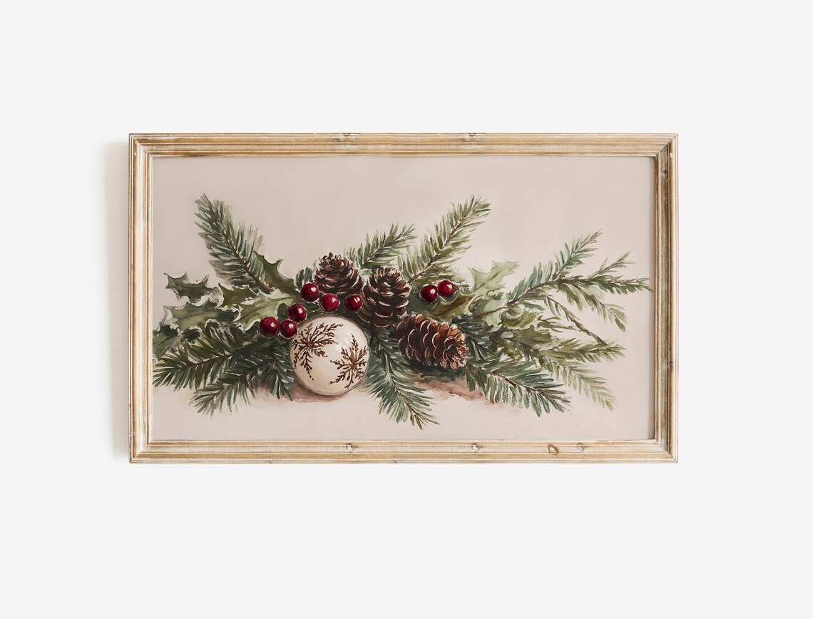 Christmas Rustic Botanical Winter Still Life Art Print - Image 3