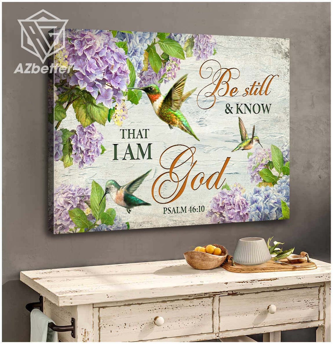 Hummingbirds with Hydrangeas Be Still and Know I Am God Poster - Image 4