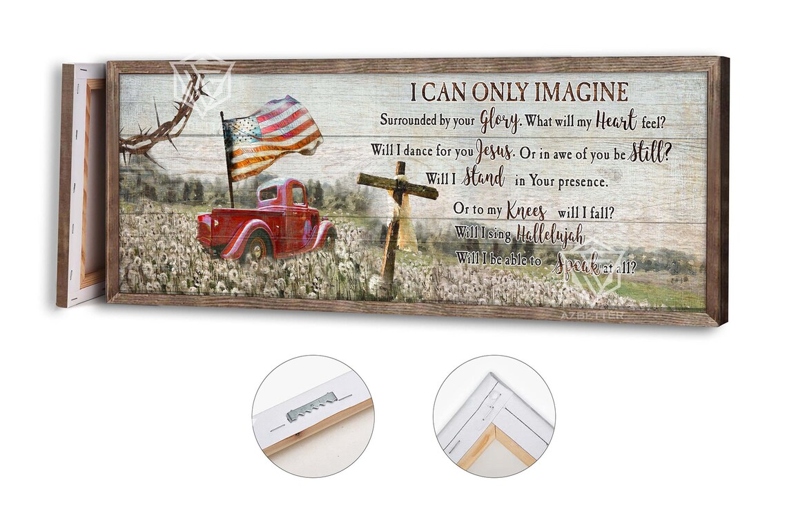 I Can Only Imagine Red Truck American Flag Country Cross Poster - Image 4