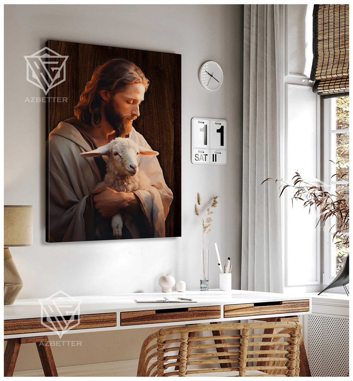 Jesus Holding Lost Lamb in Arms Gentle Savior Painting Poster - Image 4