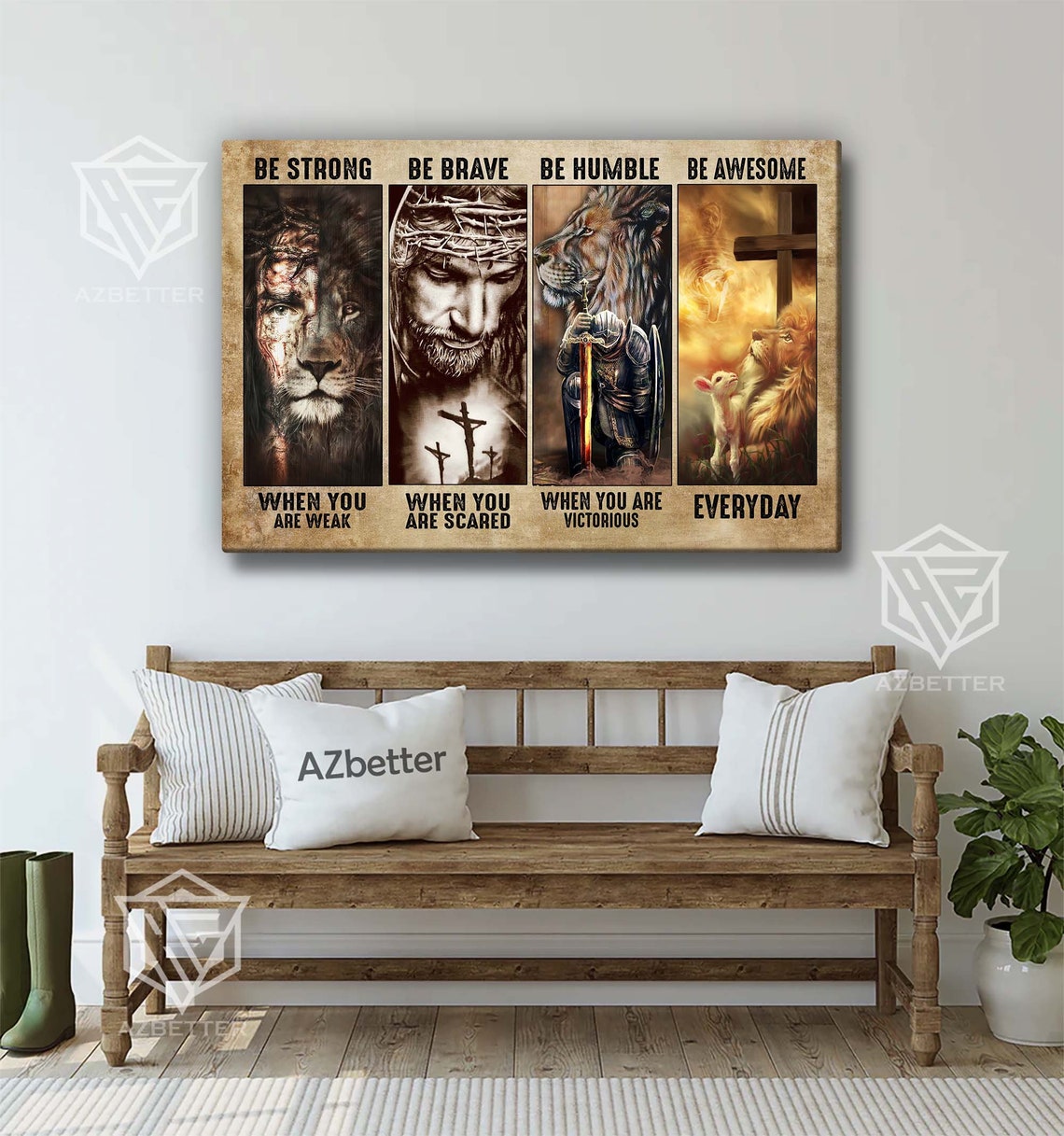 Be Strong Brave Humble Awesome Lion Jesus Knight Faith Poster - Image 5