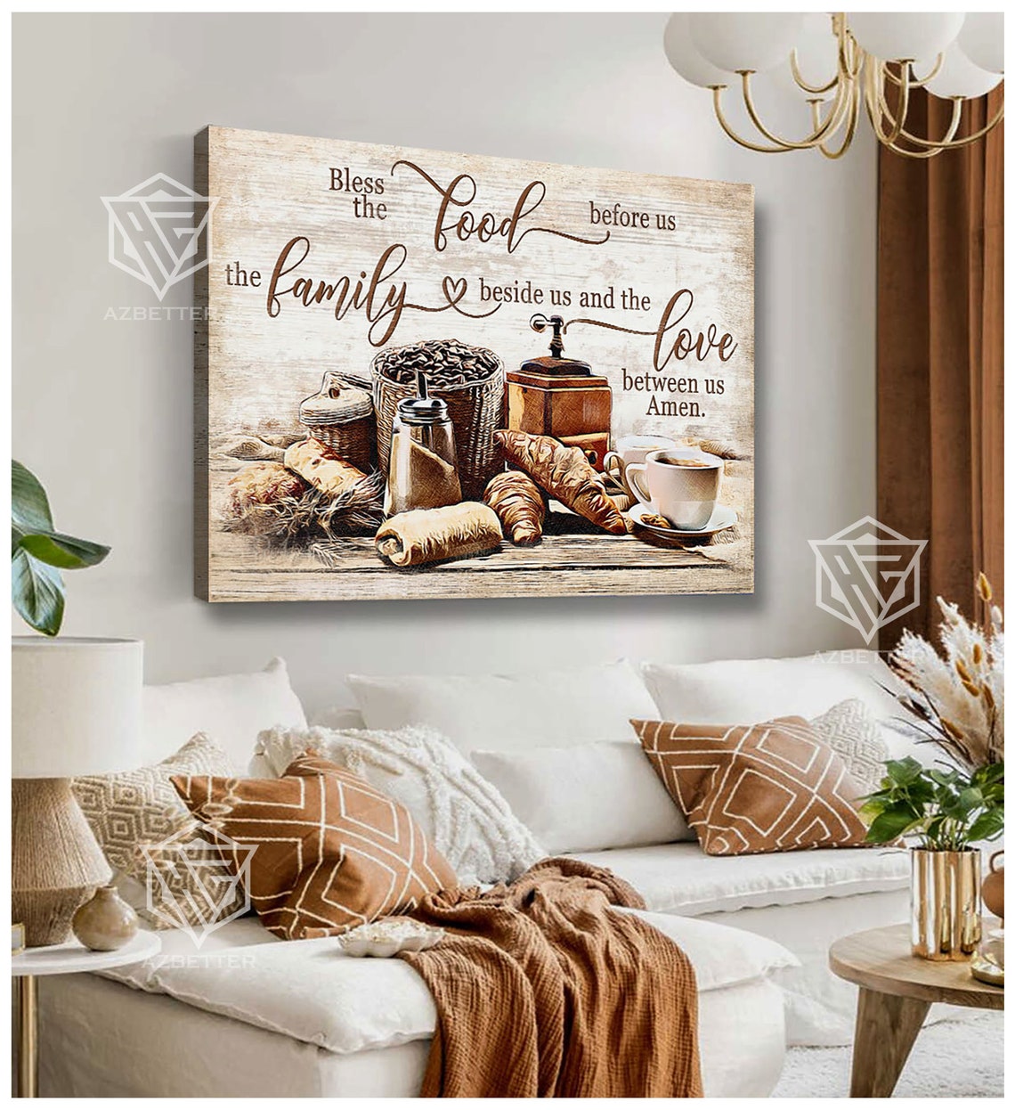 Bless the Food Before Us Family Beside Us Coffee Bread Poster - Image 2