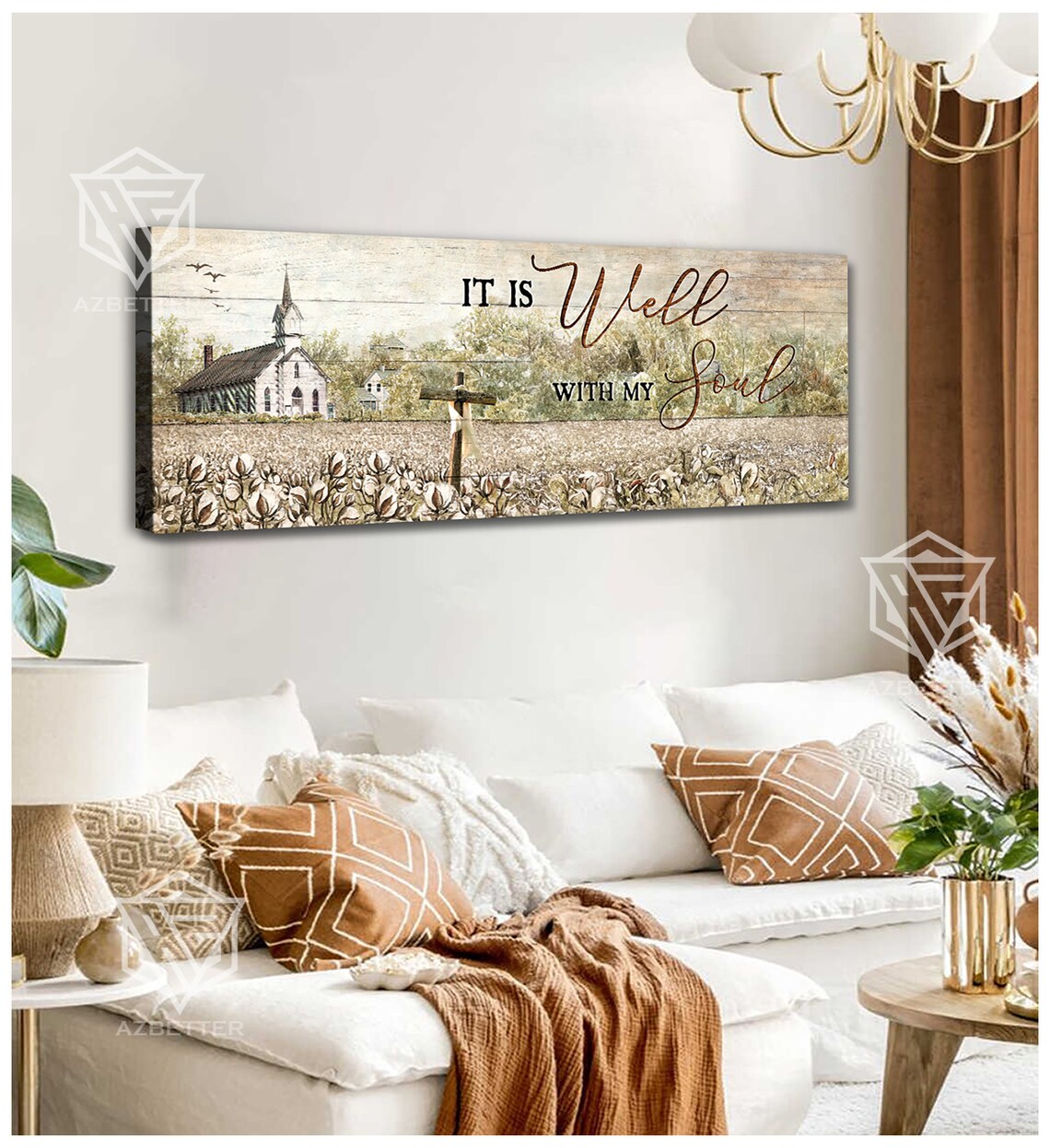 It Is Well With My Soul Country Church Cotton Field Scene Poster - Image 2