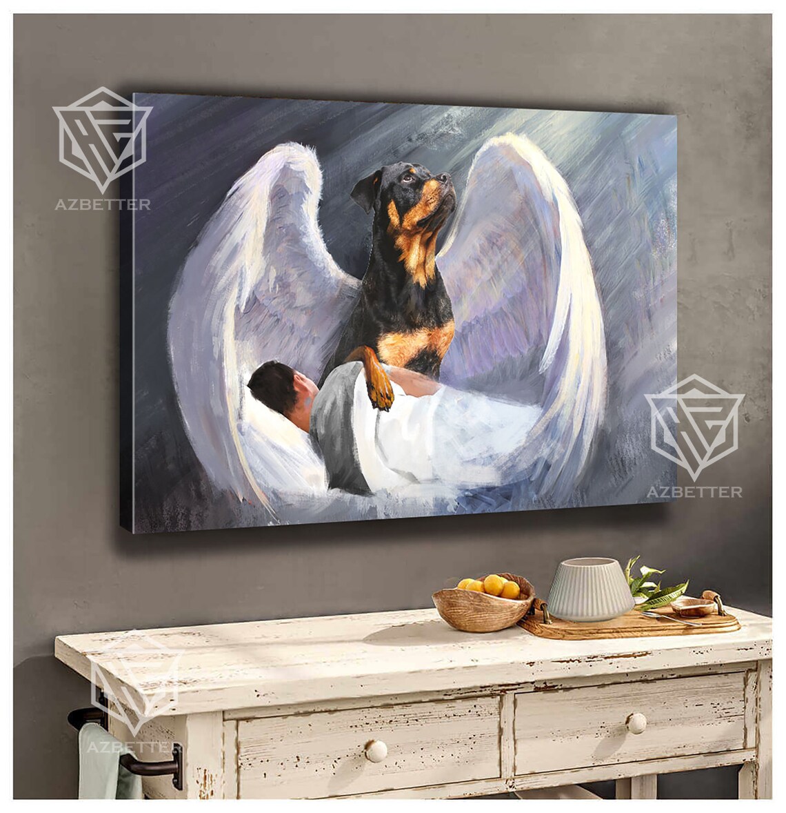 Rottweiler Guardian Angel Dog Watching Over Sleeping Man Poster - Image 3