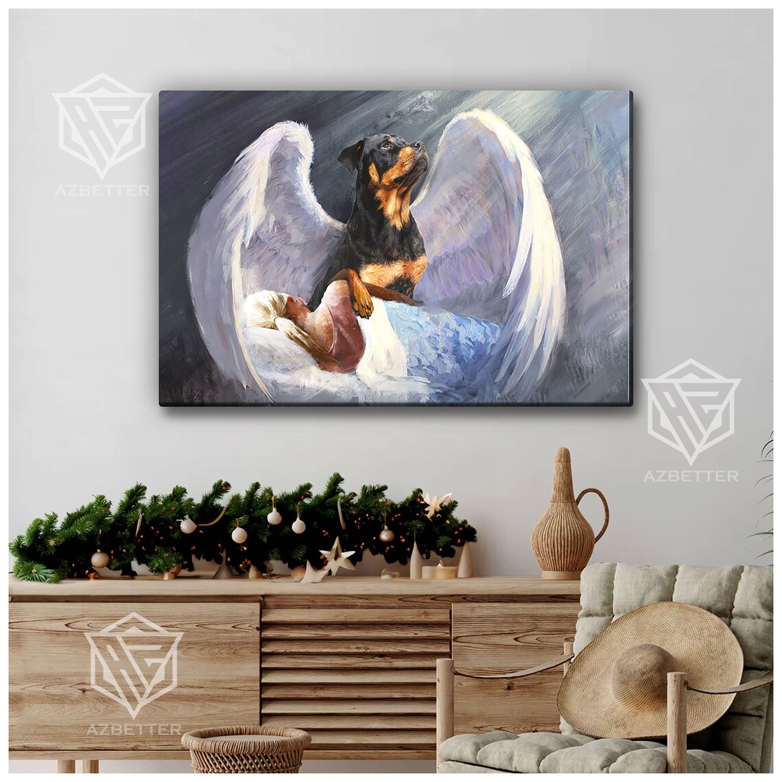 Rottweiler Guardian Angel Dog Watching Over Sleeping Girl Poster - Image 3