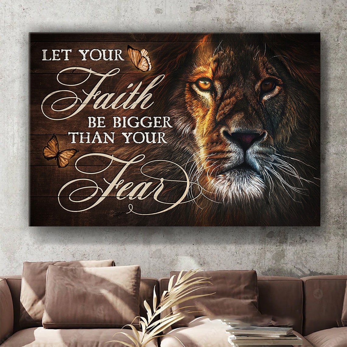 Lion Let Your Faith Be Bigger Than Your Fear Lion Of Judah Wall Art God Home Decor Christian Gift Lion Of God Painting - Image 2