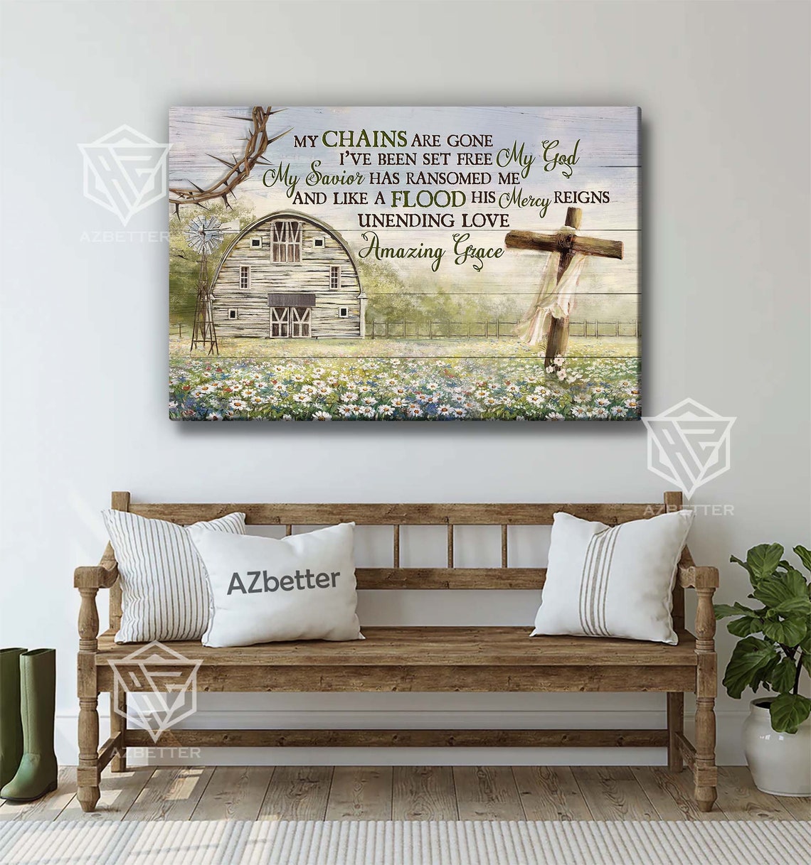 Barn Windmill My Chains Are Gone Amazing Grace Song Art Poster - Image 5