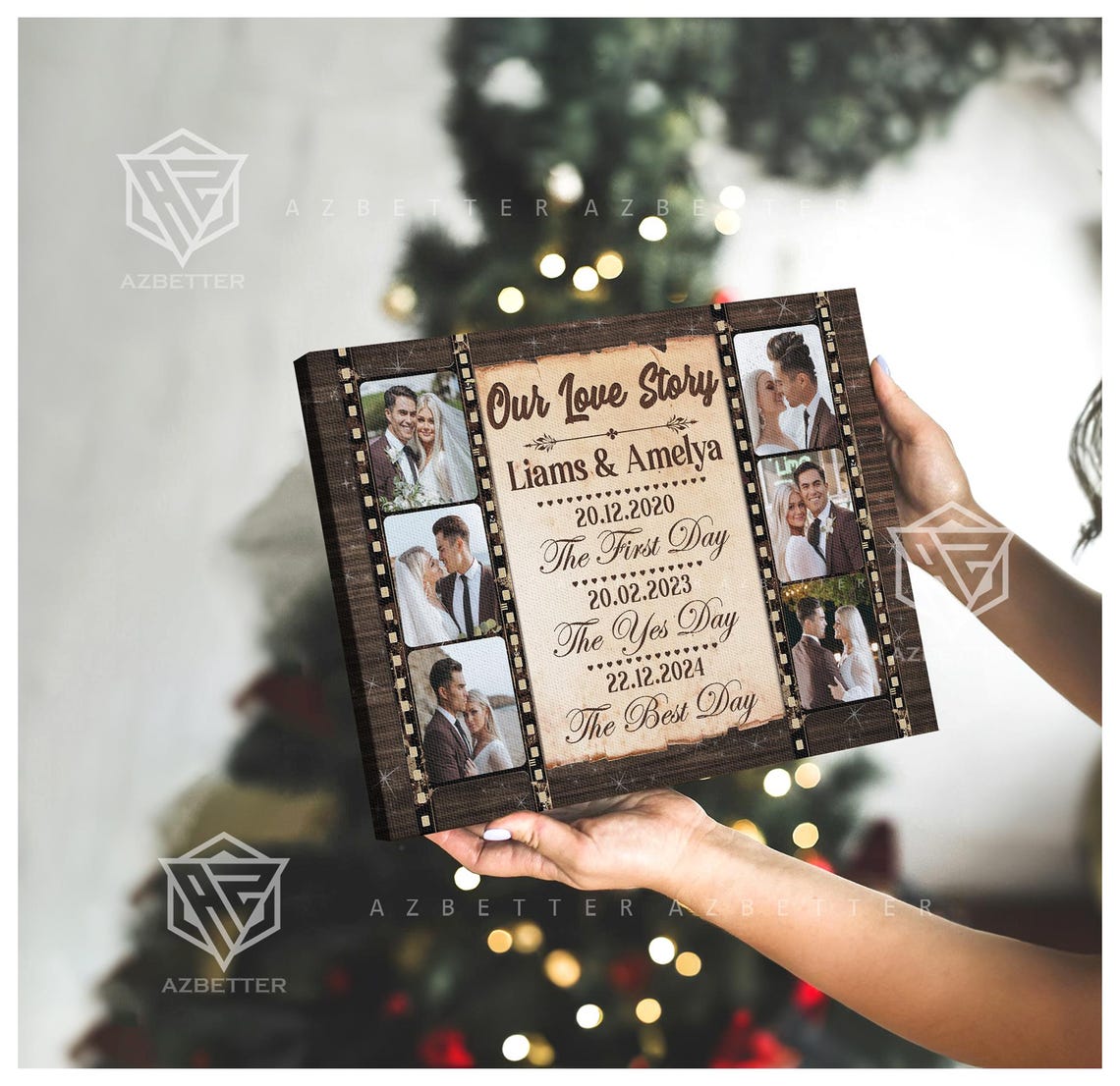 Our Love Story Liams and Amelya Wedding Date Photo Collage Poster - Image 3