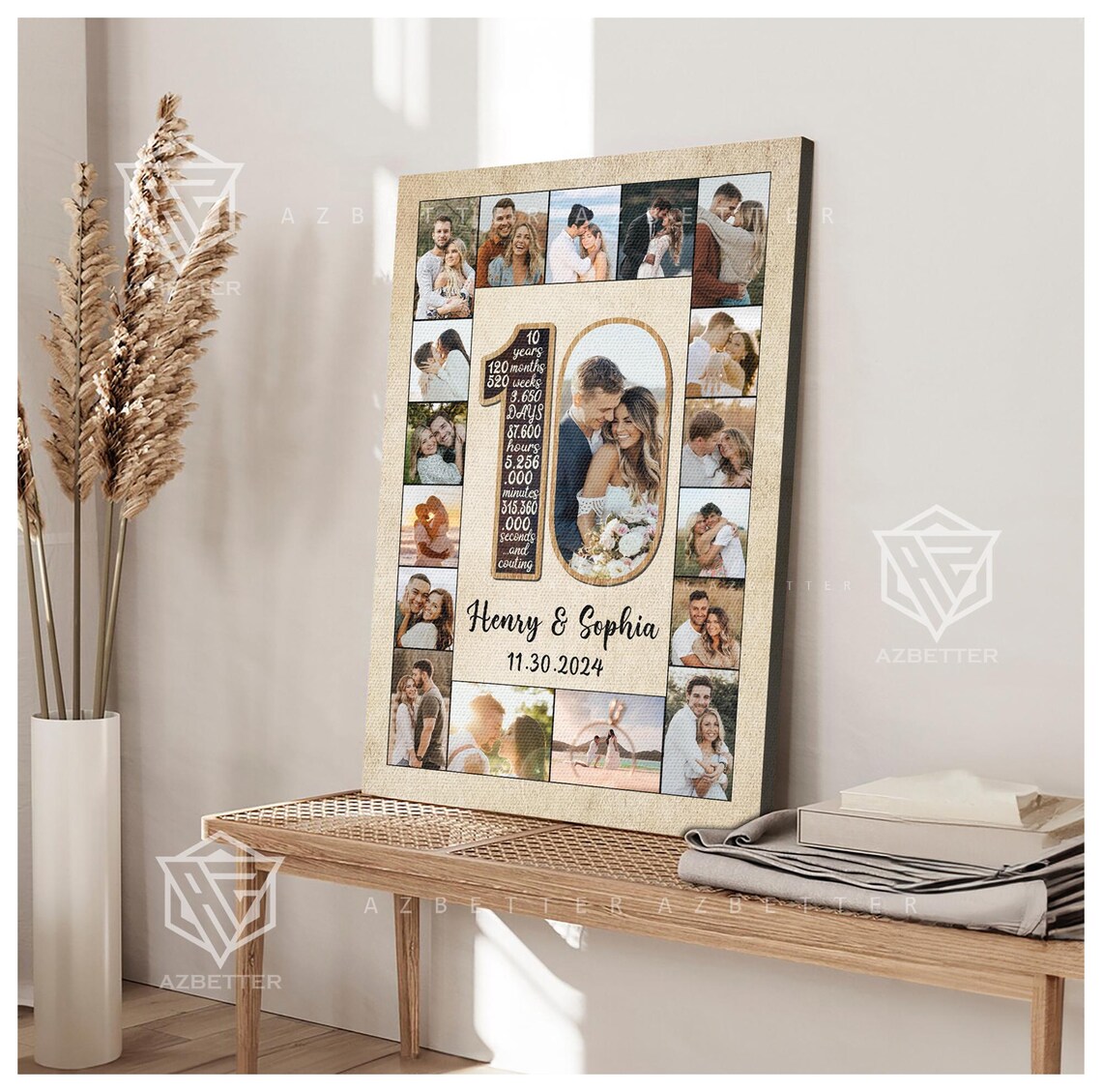 Henry and Sophia 10th Anniversary Milestone Photo Collage Poster