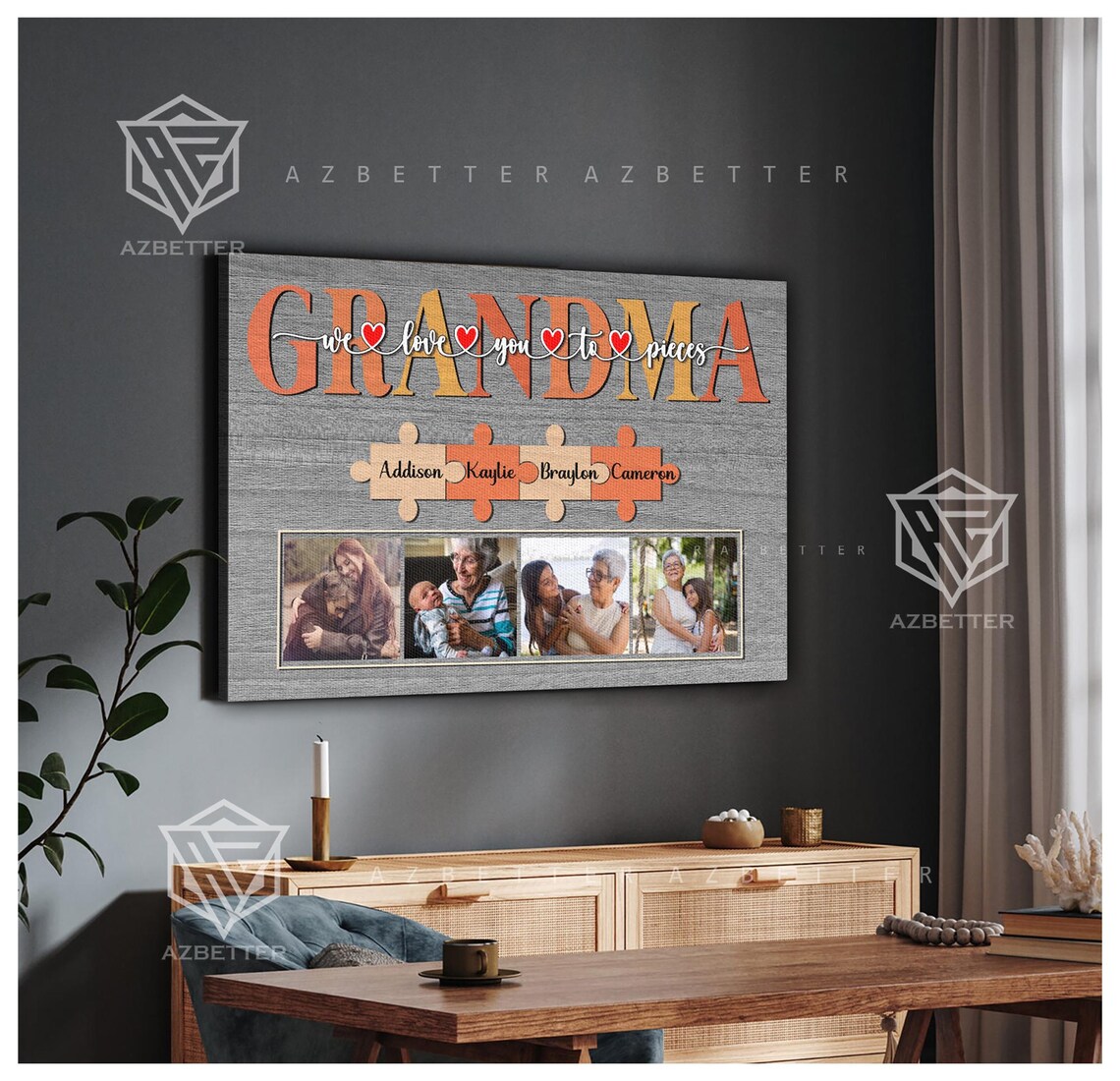 Grandma We Love You To Pieces Puzzle Photo Collage Canvas Poster - Image 5