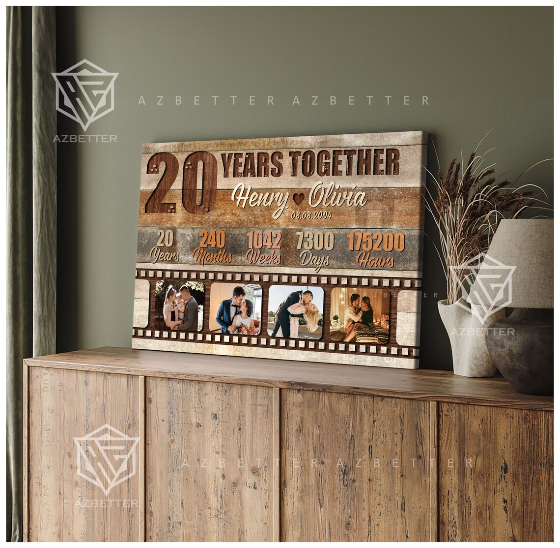 20 Years Together Anniversary Photo Filmstrip Wood Plank Poster - Image 4