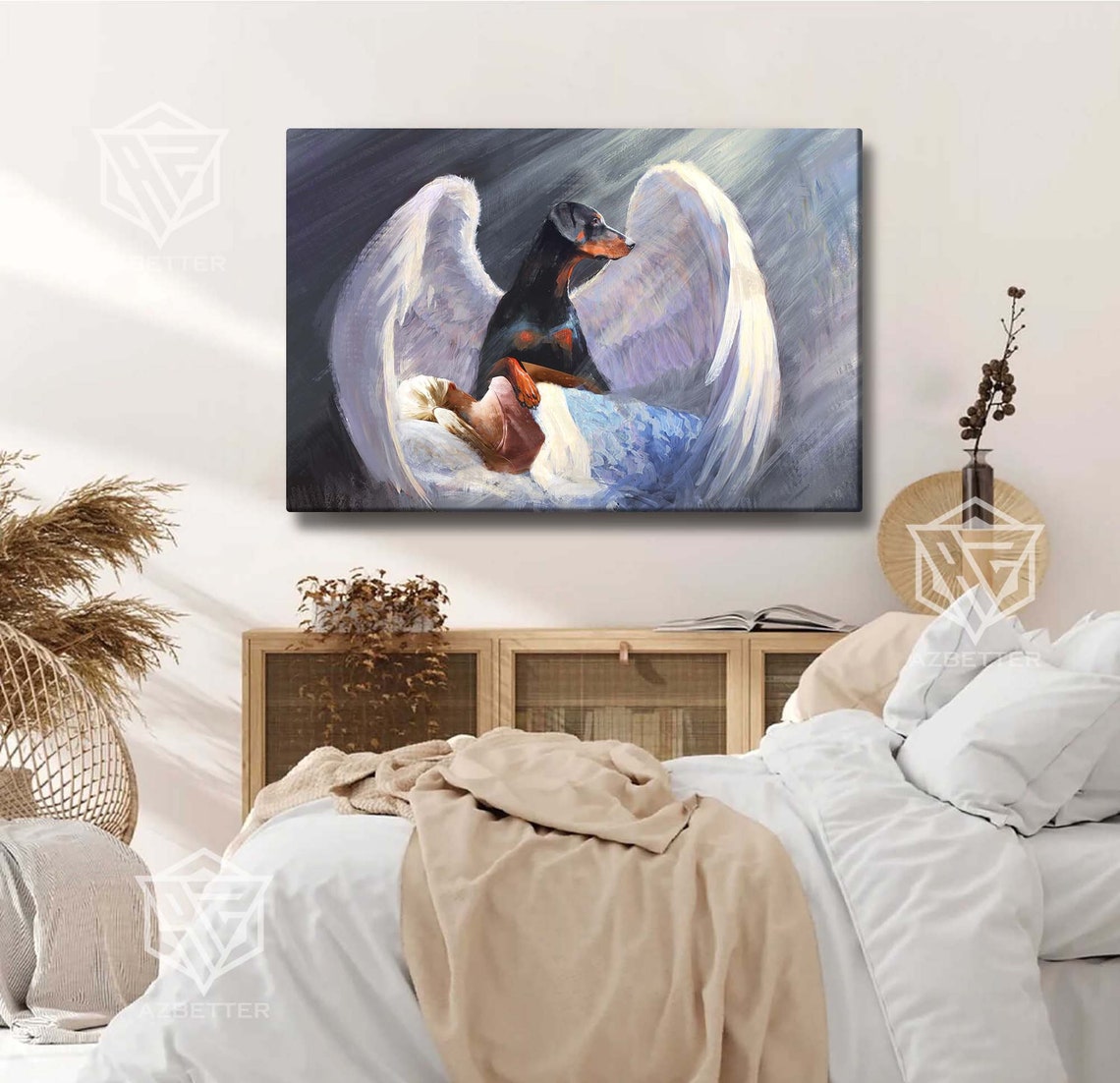 Doberman With Angel Wings Guarding Sleeping Loved One Art Poster - Image 4